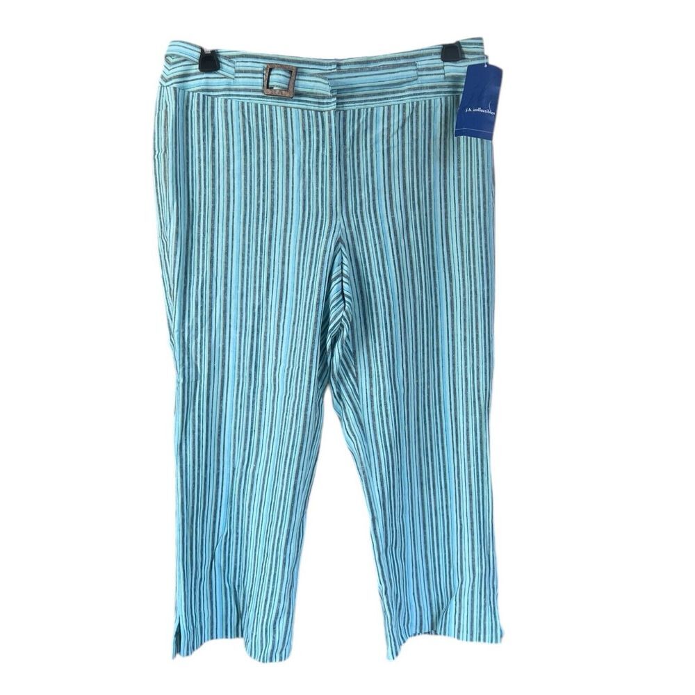 JH Collectibles Pants Women‎ Size 10 36" Waist Stripe Cropped Linen Wide Leg